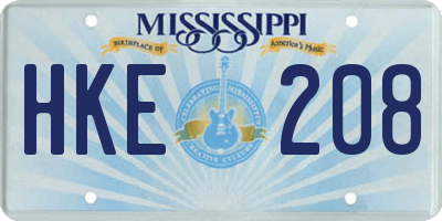 MS license plate HKE208