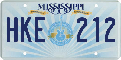 MS license plate HKE212