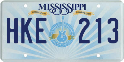 MS license plate HKE213