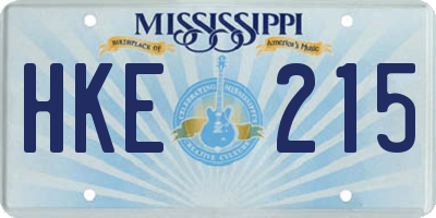 MS license plate HKE215