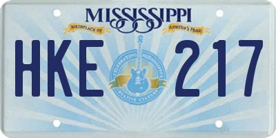 MS license plate HKE217