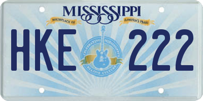 MS license plate HKE222