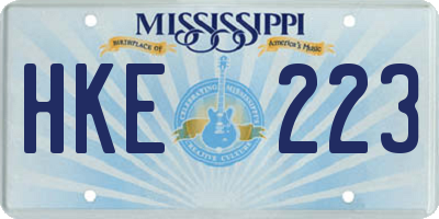MS license plate HKE223