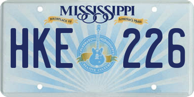 MS license plate HKE226