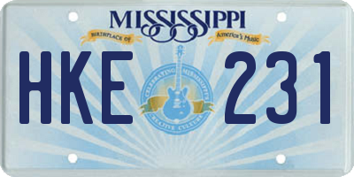 MS license plate HKE231