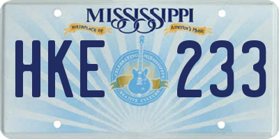 MS license plate HKE233