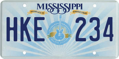 MS license plate HKE234