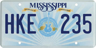 MS license plate HKE235