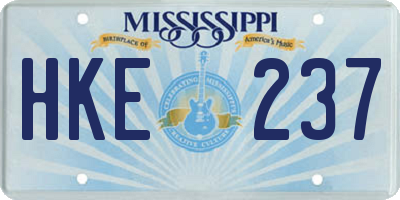 MS license plate HKE237