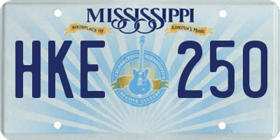 MS license plate HKE250