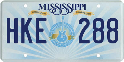 MS license plate HKE288
