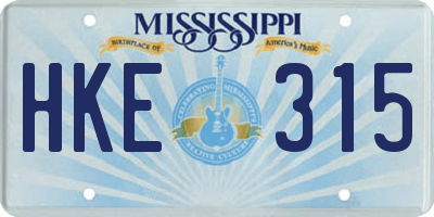 MS license plate HKE315