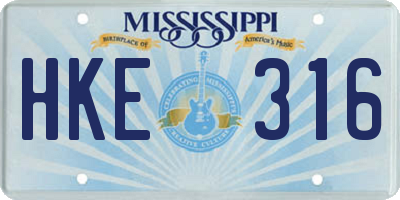 MS license plate HKE316