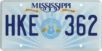 MS license plate HKE362