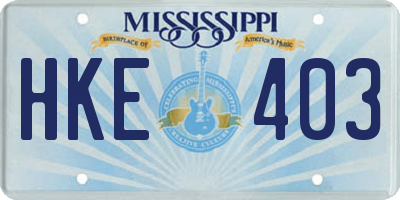 MS license plate HKE403
