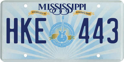 MS license plate HKE443