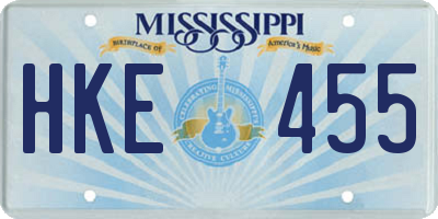 MS license plate HKE455