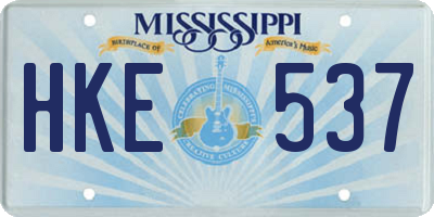 MS license plate HKE537