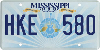 MS license plate HKE580