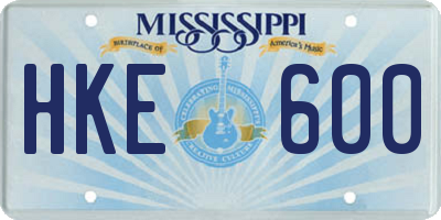 MS license plate HKE600