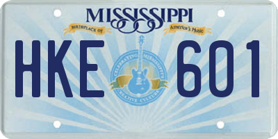 MS license plate HKE601