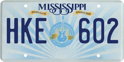 MS license plate HKE602