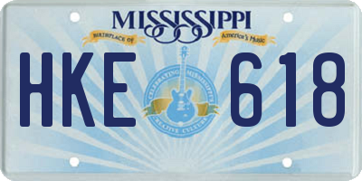 MS license plate HKE618
