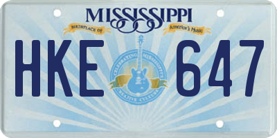 MS license plate HKE647