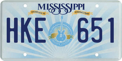 MS license plate HKE651