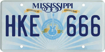 MS license plate HKE666