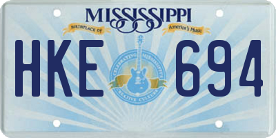 MS license plate HKE694