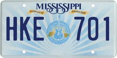 MS license plate HKE701
