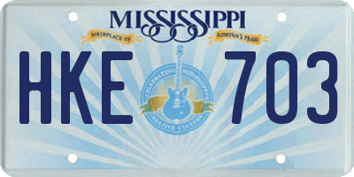 MS license plate HKE703