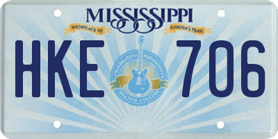 MS license plate HKE706