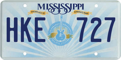 MS license plate HKE727