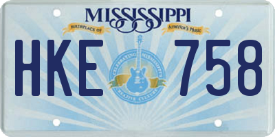 MS license plate HKE758