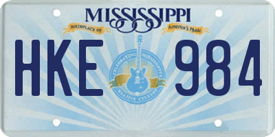 MS license plate HKE984