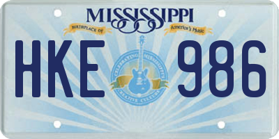 MS license plate HKE986