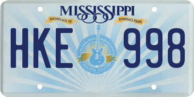 MS license plate HKE998