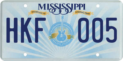MS license plate HKF005