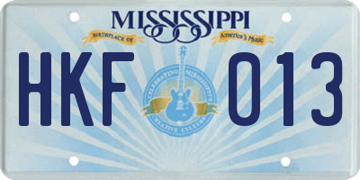 MS license plate HKF013
