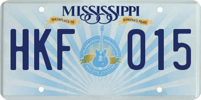 MS license plate HKF015