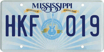 MS license plate HKF019