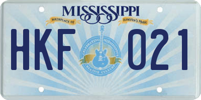 MS license plate HKF021