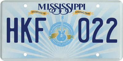 MS license plate HKF022