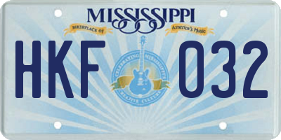 MS license plate HKF032