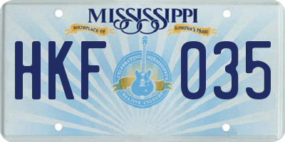 MS license plate HKF035