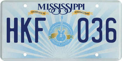MS license plate HKF036