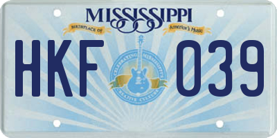 MS license plate HKF039