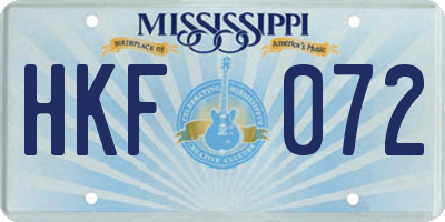 MS license plate HKF072
